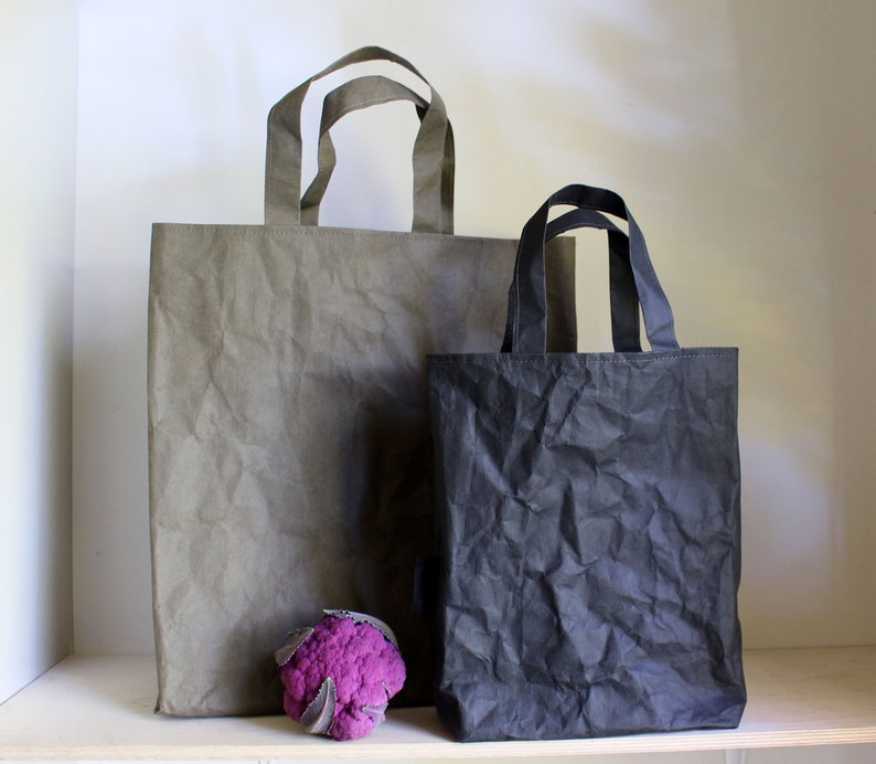 Paper bag, washable paper bag, shoulder bag, shopping bag, tote, shabby chic look, market bag, eco-conscious Khaki