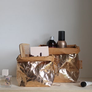 Rose gold make up bag made from washable paper Cosmetic bag Toiletry storage bag Wash bag Bathroom Storage image 2