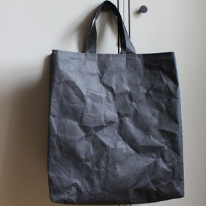 Paper bag, washable paper bag, shoulder bag, shopping bag, tote, shabby chic look, market bag, eco-conscious Black