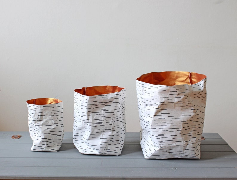 Birch Bark design paper baskets, washable paper bags, Nordic Style, Scandinavian, interior decor, Easter image 2