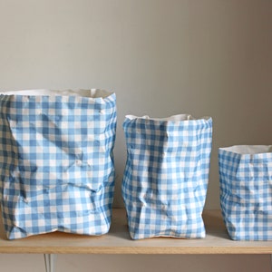Stripy or Gingham paper basket, washable paper bag, joyful storage, fun storage, retro, candy, pastels, checkered image 9