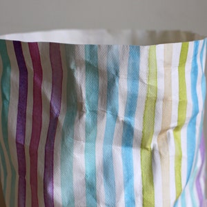Stripy or Gingham paper basket, washable paper bag, joyful storage, fun storage, retro, candy, pastels, checkered image 5