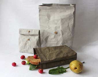 Bolsa de almuerzo de papel, Bolsa de almuerzo de papel lavable, Bolsa de almuerzo de cuero vegano, reutilizable, almacenamiento de alimentos, minimalista, ecológico, cero residuos, juego de cubiertos