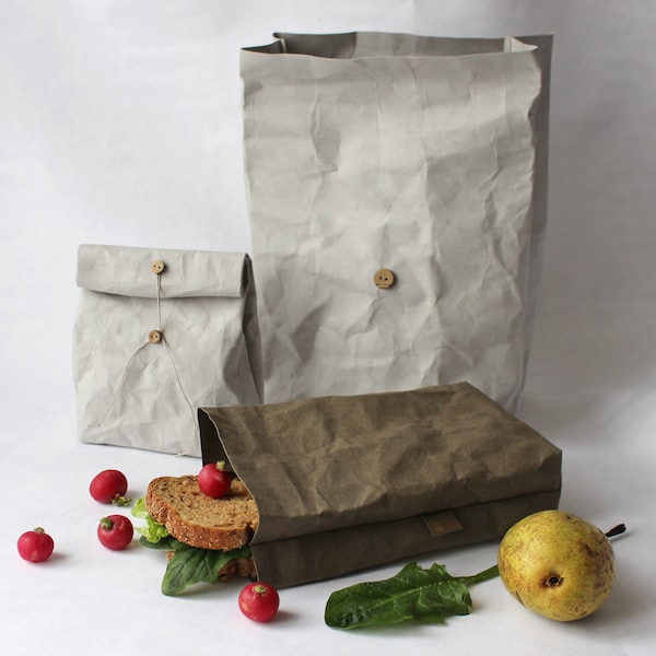 Paper lunch bag, Washable Paper lunch bag, Vegan Leather lunch bag, reusable, food storage, minimalistic, eco, zero waste, cutlery set