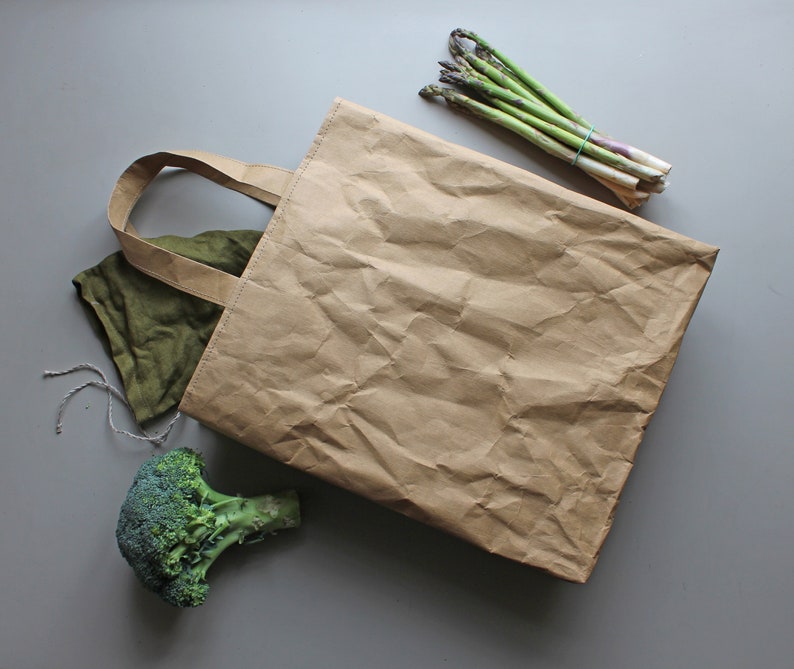 Paper bag, washable paper bag, shoulder bag, shopping bag, tote, shabby chic look, market bag, eco-conscious Brown