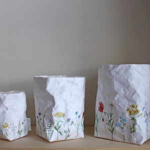 Meadow flowers design paper bag, washable paper basket, nature decor, summer in your home, wild flowers, garden image 3