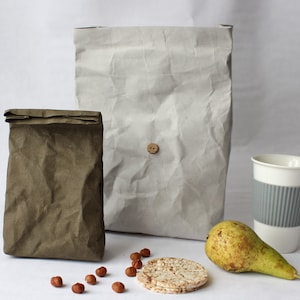 Sac à lunch en papier, sac à lunch en papier lavable, sac à lunch en cuir végétalien, réutilisable, rangement des aliments, minimaliste, écologique, zéro déchet, ensemble de couverts image 6