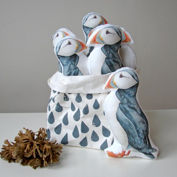 Puffin stuffie toy bird, cuddle toy, small pillow, 100% cotton, gift for baby