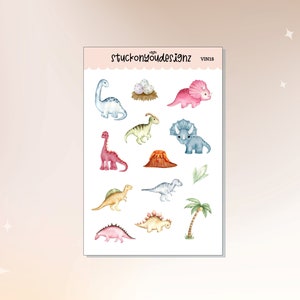 Dinosaurios de acuarela // Pegatinas de vinilo resistentes a la intemperie // Calcomanías, Bullet Journaling, Decorativas // 4x6