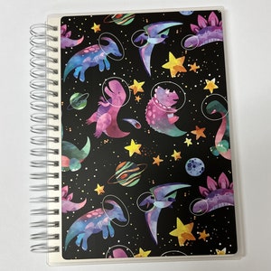 Reusable Sticker Book For Kids, Adults, Cute, Sticker Books Reusable || Dinos in Space - PINK || Matte Vinyl - Rounded Corners || 5 x 7