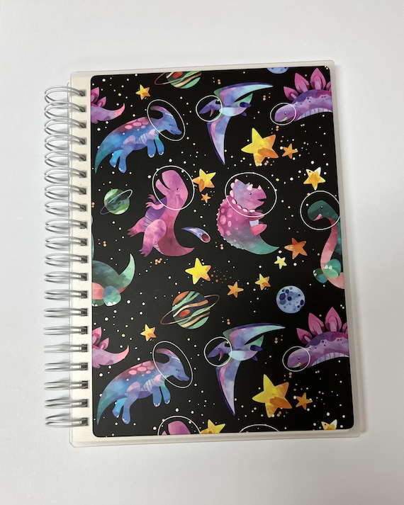 Reusable Sticker Book for Kids, Adults, Cute, Sticker Books Reusable Dinos  in Space PINK Matte Vinyl Rounded Corners 5 X 7 