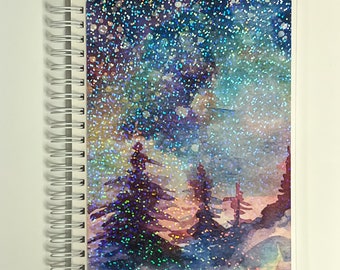 Wiederverwendbares Stickerbuch, Sticker-Sammler || Nordlichter || Holografisches Vinyl - Abgerundete Ecken || 13 x 18 (gleiche Vorder- und Rückseite)