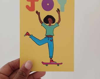 Joy black skater girl A6 postcard