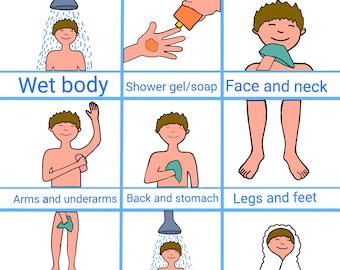 Shower Routine checklist (2 skin colours) for kids, autism, ADHD - Digital Print