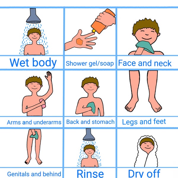 Shower Routine checklist (2 skin colours) for kids, autism, ADHD - Digital Print