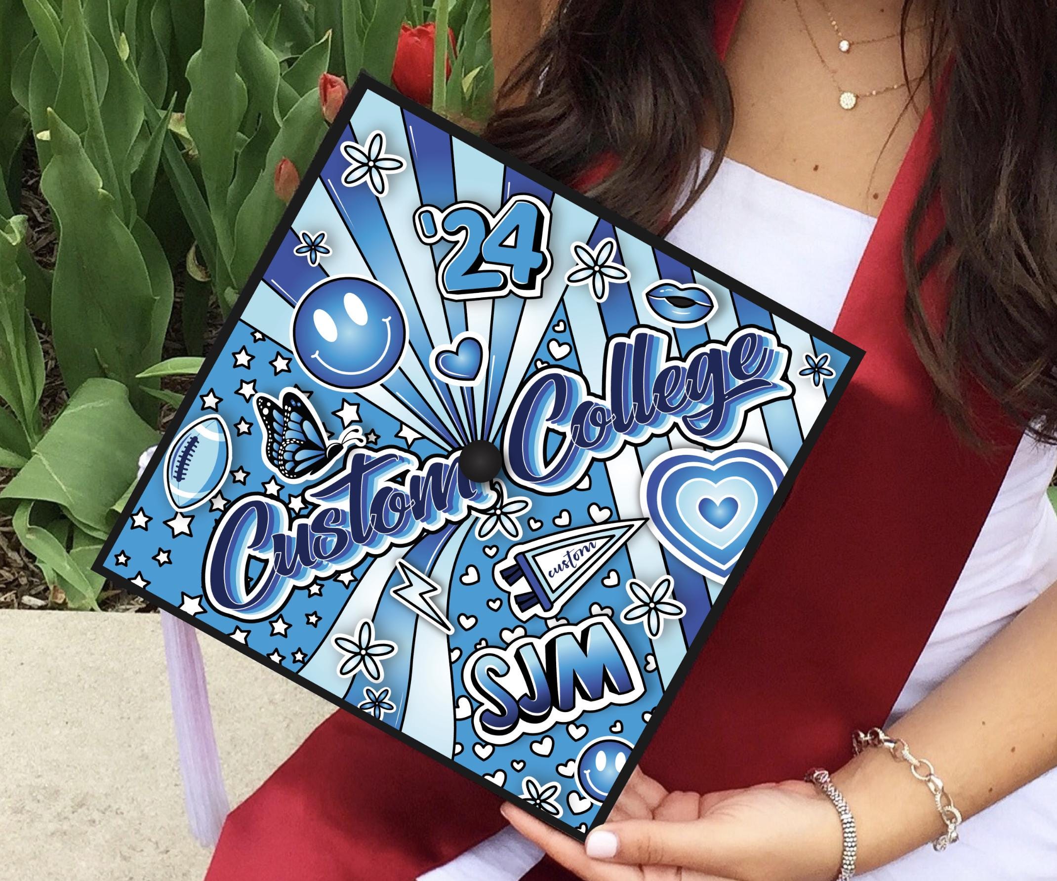 Customized Grad Caps Custom Graduation Cap Topper | Personalized School Colors Design ...