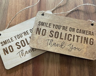 Smile You're On Camera - No Soliciting - Thank You - Front Door Sign - Doorbell Sign