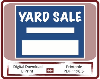 YARD SALE Sign, 11 x 8.5 PDF Digital Download, Print Your Own, Unlimited copies, for your yearly Rummage Sale, Church Sale, Garage Sale