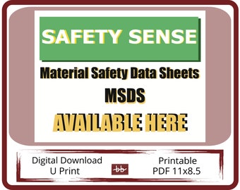 Material Safey Data Sheets MSDS Sign, 11 x 8.5 PDF Digital Download, For Home and Workplace Signage, Print and Post Health Workplace Signs