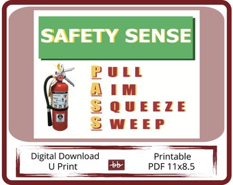 Fire Extinguisher Sign, 11 x 8.5 PDF Digital Download,  For Health and Safety Signage, Print and Post for Safety First Communication