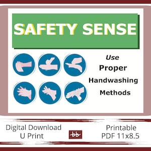 Proper Hand Washing Sign, 11 x 8.5 PDF Digital Download, , For Office and Workplace , Warehouse and Distribution Center , Safety Awareness