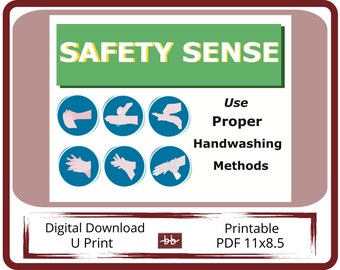 Proper Hand Washing Sign, 11 x 8.5 PDF Digital Download, , For Office and Workplace , Warehouse and Distribution Center , Safety Awareness