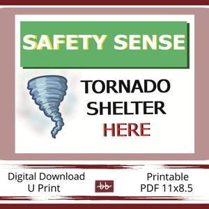 Placa TORNADO Shelter Here 8,5 x 11 Arquivo PDF fácil de imprimir, Placa de segurança para sua pequena empresa postar para segurança de funcionários e clientes