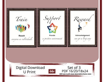 Inspirational Office Art For Your Training Room, or Lounge, 3 piece set,  Wall Decor.Human Resource, Managers Office, Message for Employees