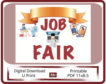 JOB FAIR Sign,  11 x 8.5 PDF Digital Download, For Office and Workplace , Easy to Print and Post your own sign For your Human Resource Event