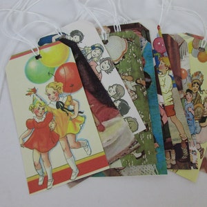Birthday Tags: Vintage Illustration Tags, Happy Birthday, Birthday Party, Birthday Present, Birthday Gift, Vintage Children Illustrations