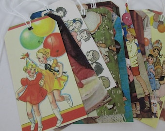 Födelsedagsetiketter: Jessie Willcox Smith, set med 10, vintage barnillustrationer