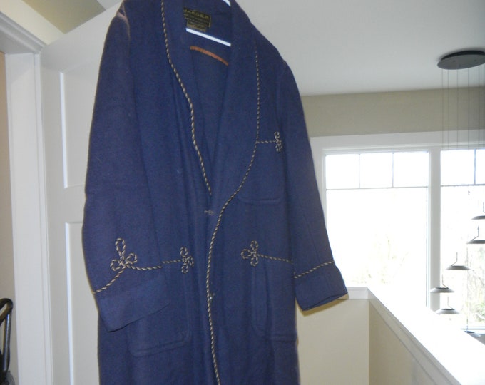 Jaeger Vintage Men's Robe, Wool Robe, Men's Smoking Robe, Navy Blue Men's Robe, Jaeger Men's