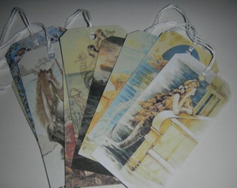 Mermaid Art Tags, Scrapbooking, Journaling, Set of 8