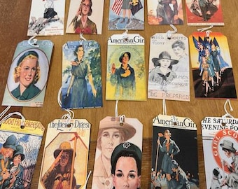 Vintage Girl Scout Illustration Tags, Cookie Danke, 15er Set