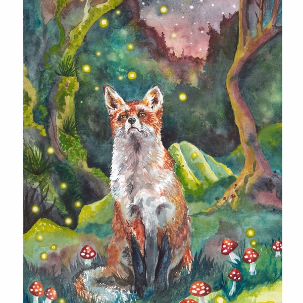 Fox and Fireflies Print