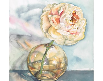 Pastelegance Peony in Round Amber Vase Print