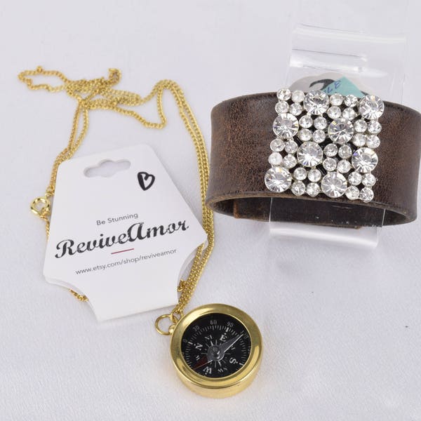 Reserved for Gloria - Vintage Brooch Cuff and Vintage Compass Charm Necklace