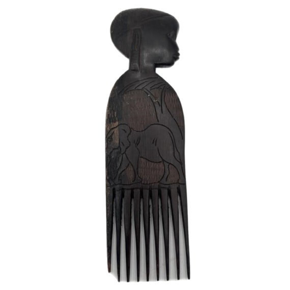 Vintage Ebony Wood Hand Carved African Hair Comb 9