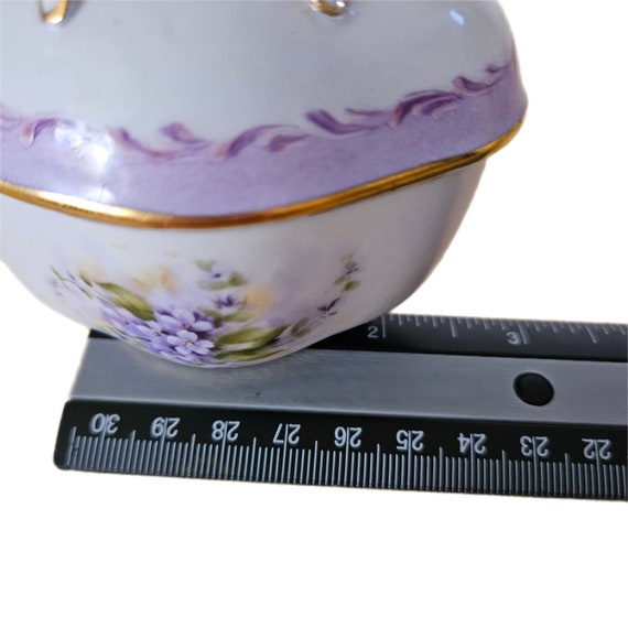 Vtg Oval white and purple trinket box - image 7