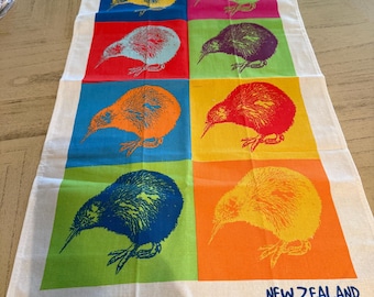 New Zealand Kiwi Bird Pop Art tea towel never used
