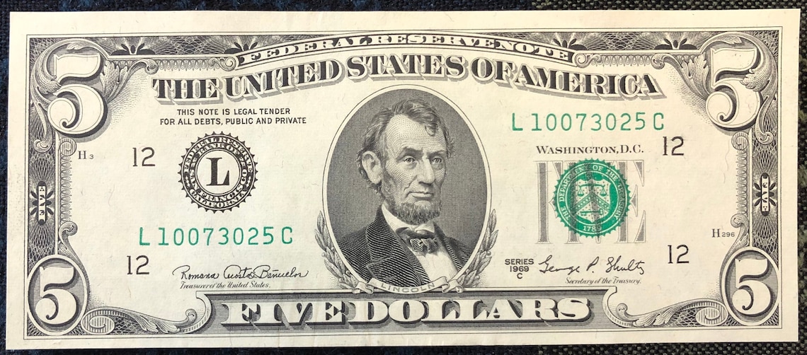 Five Dollars Bill Circulated Series 1969 C Etsy five-dollars-bill-circulated-series-1969-c-etsy