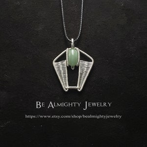 Aventurine necklace. Sterling silver pendant. Wire wrapped jewelry. Handmade & homemade. Cobra logo. Tok&#39;ra cosplay. Natural crystal.