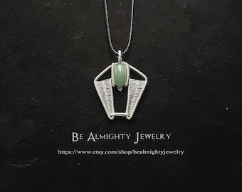 Aventurine necklace. Sterling silver pendant. Wire wrapped jewelry. Handmade & homemade. Cobra logo. Tok'ra cosplay. Natural crystal.