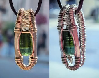Tourmaline pendant. Stak nala jewelry. Sterling silver necklace. Handmade & homemade. Natural termination. Wire wrapped crystal. Blue green.