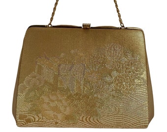 Vintage / Retro Japanese Silk Kimono Bag - Gold