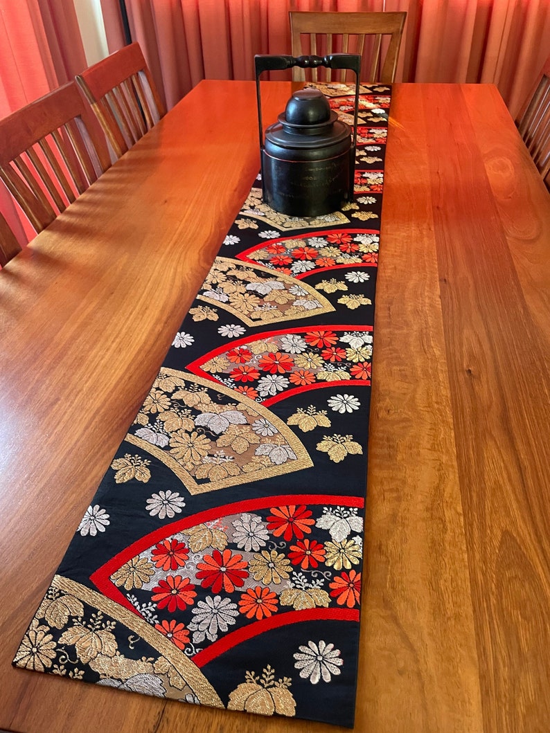 Japanese Obi Table Runner Black Gold & Red Fans 200cm X Etsy Australia