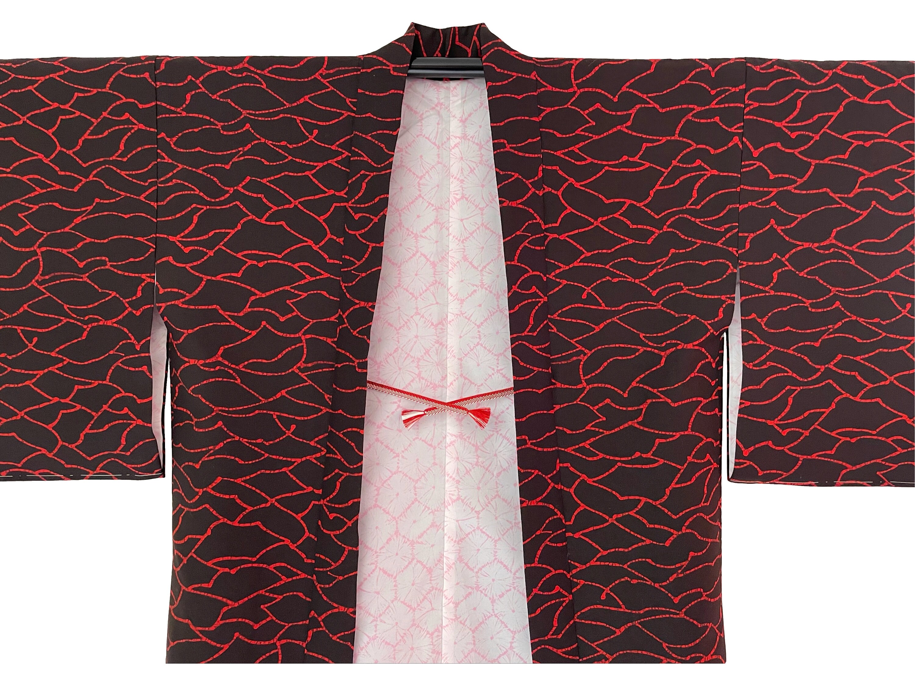 Japanese Vintage Haori Black Kimono 正絹 Silk HAORI Black with Himo Women Japanese vintage Kimono