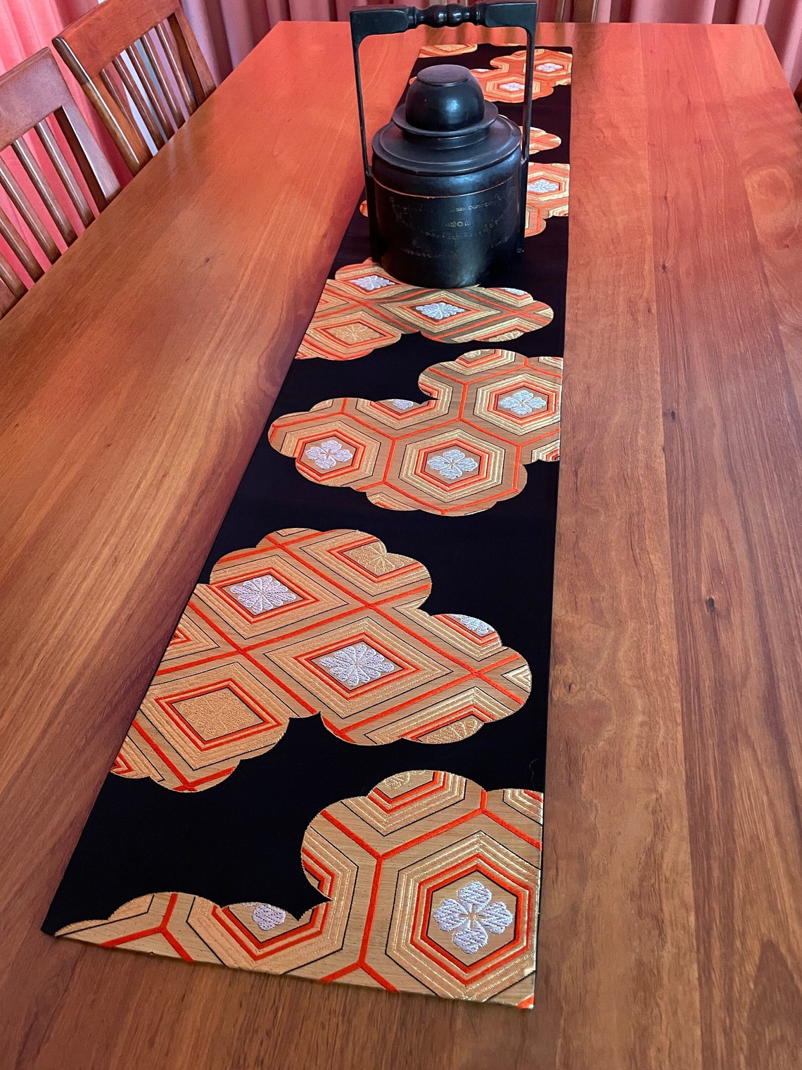 Japanese Obi Table Runner Black Gold & Silver 172cm X Etsy