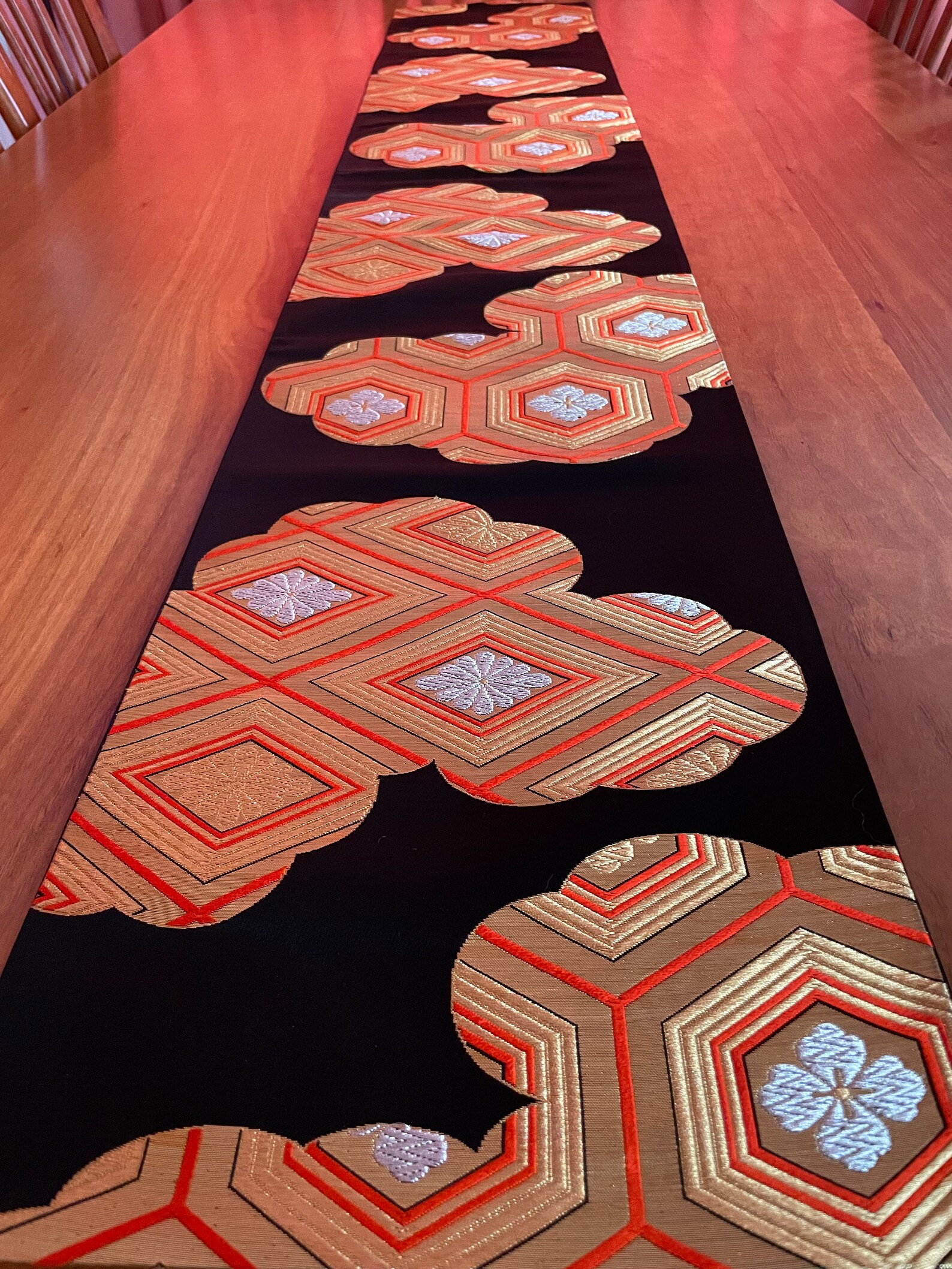Japanese Obi Table Runner Black Gold & Silver 172cm X Etsy