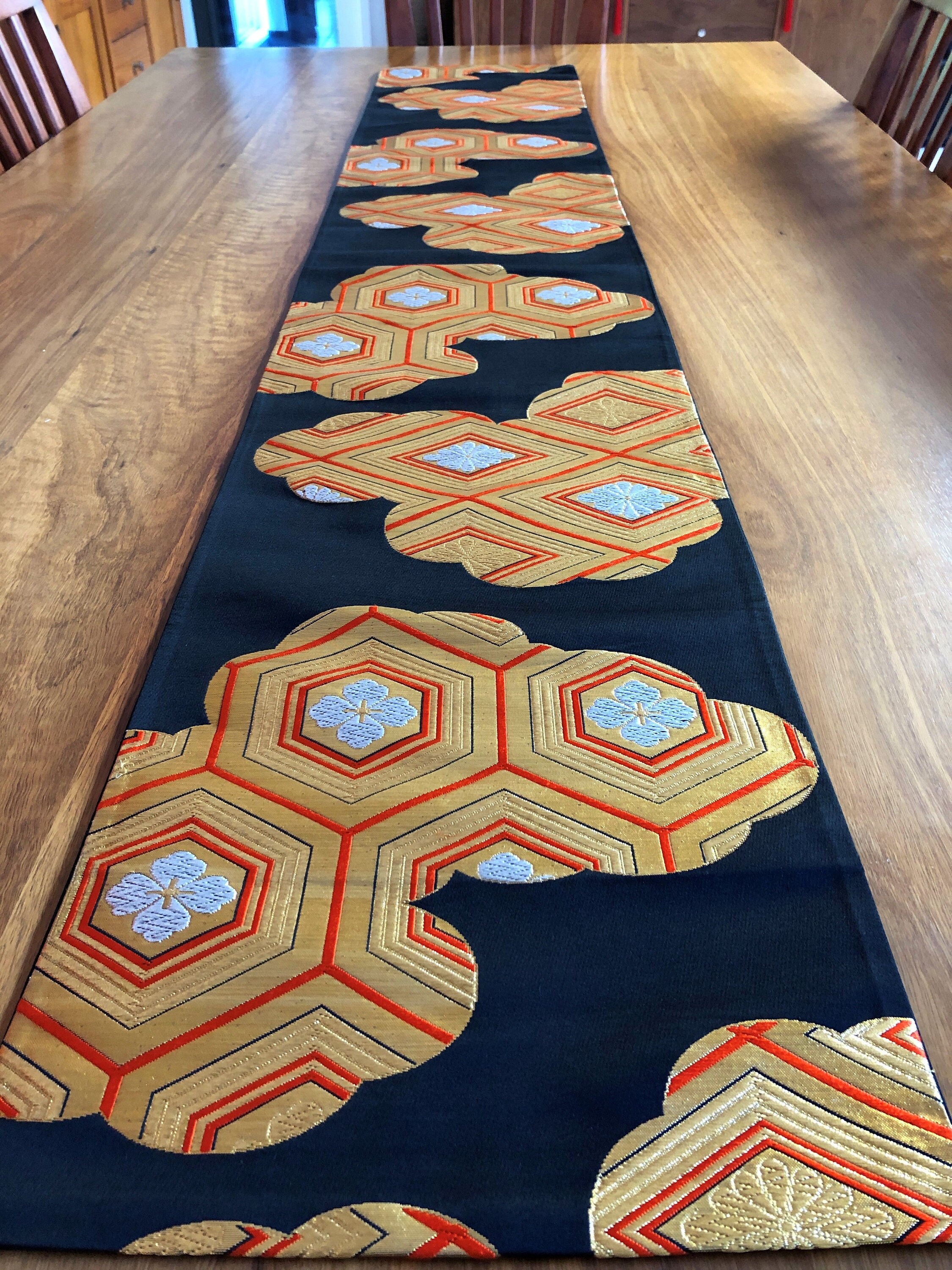 Japanese Obi Table Runner Black Gold & Silver 172cm X Etsy Australia